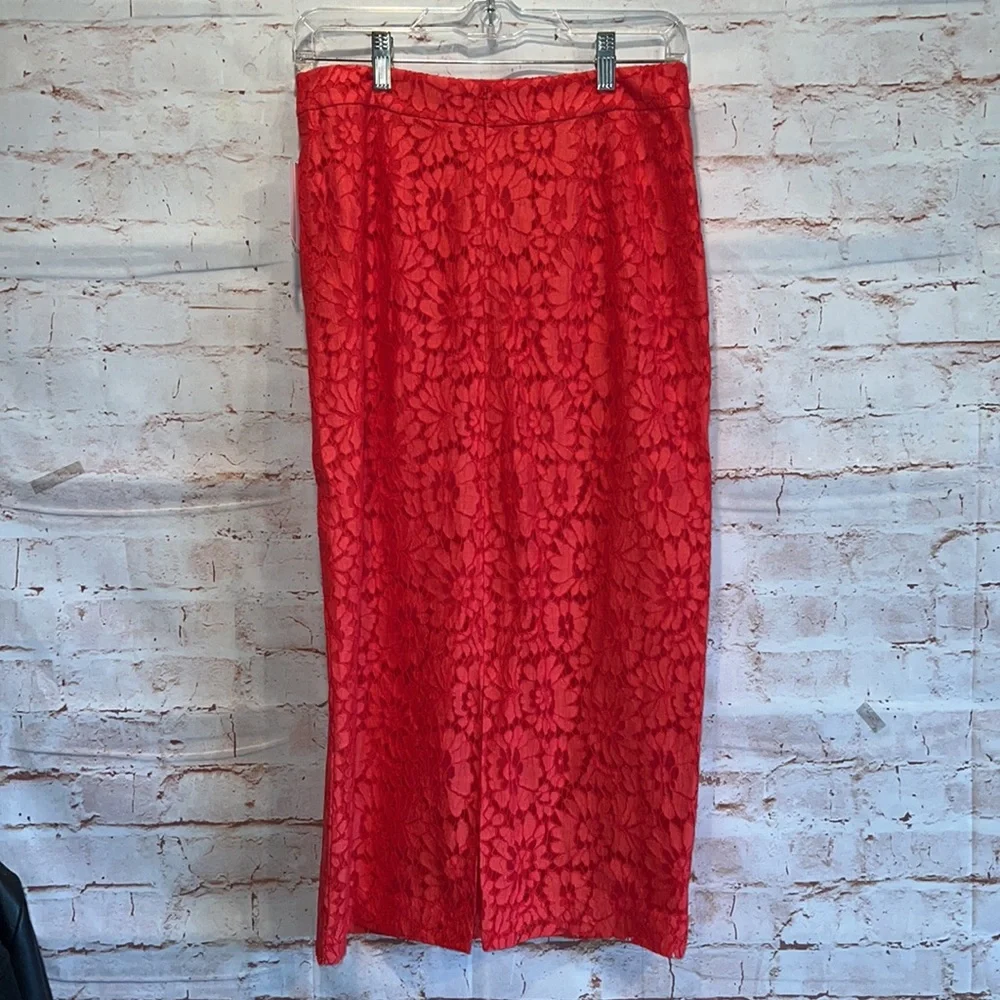 NWT Halogen 2 red bittersweet skirt lace overlay midi pencil back zipper